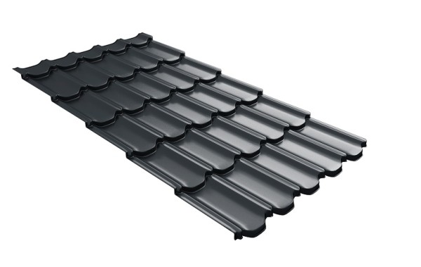 Металлочерепица квинта плюс с 3D резом 0,5 Satin RAL 7016 антрацитово-серый купить в Таганроге