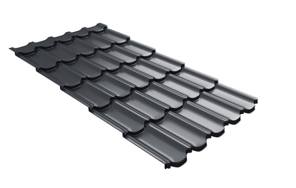 Металлочерепица квинта плюс с 3D резом 0,5 Satin RAL 7024 мокрый асфальт купить в Таганроге